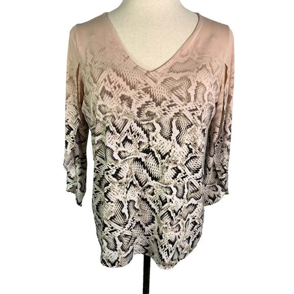 Calvin Klein Tops - Calvin Klein Womens 0X Plus Tan Snakeskin Ombre V-Neck 3/4 Split Sleeve Blouse